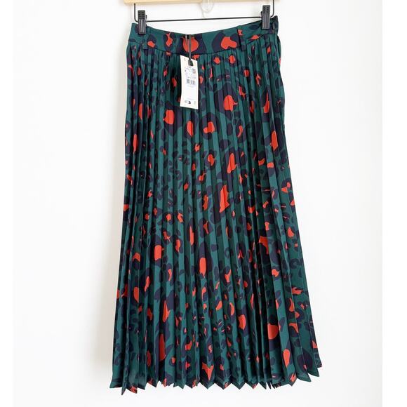 Mango Dresses & Skirts - NWT Mango Pleated Animal Print Midi Skirt Green Black Orange Size Medium